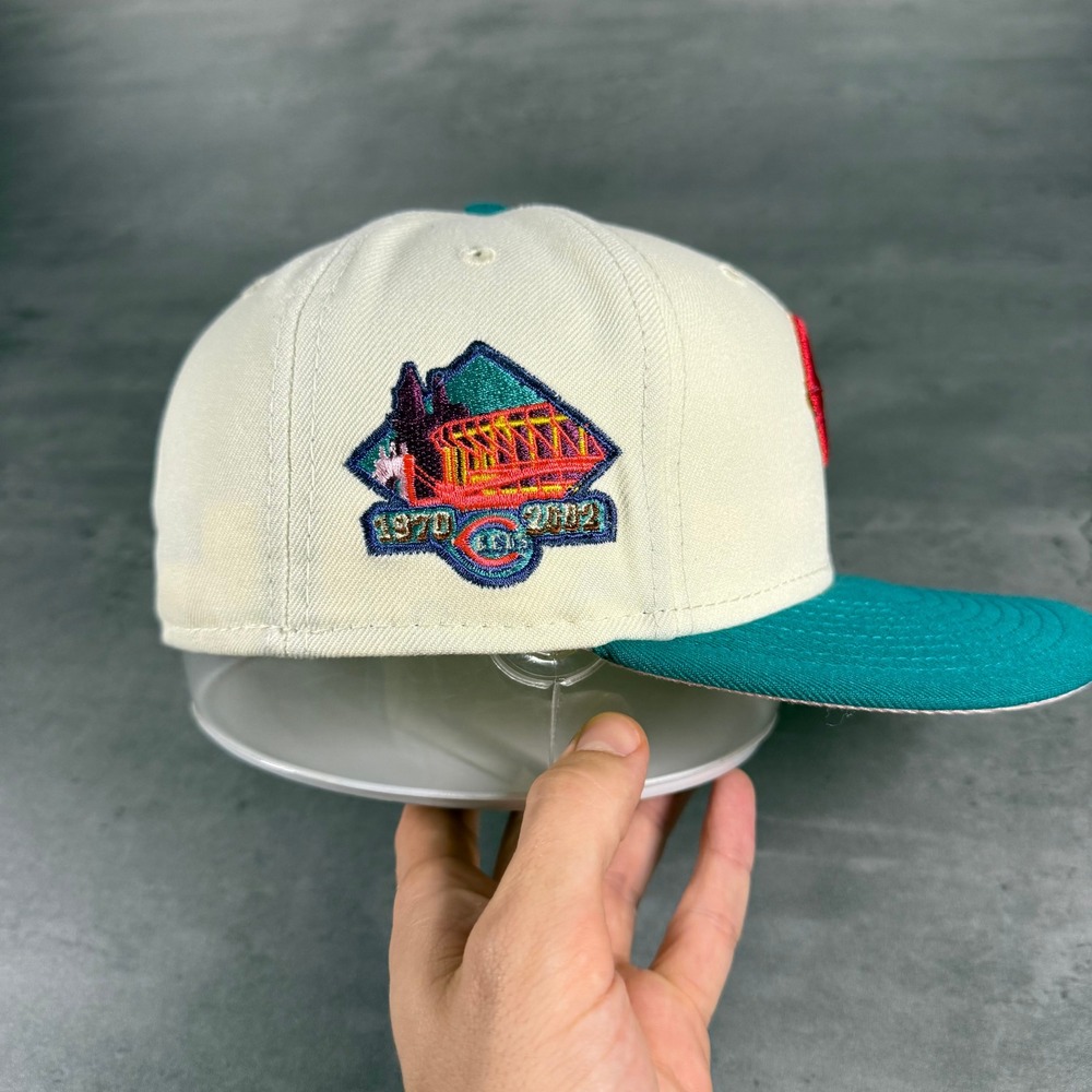 Hat Club Cincinnati Reds New Era Cap Cream Teal 3D Logo Riverfront Cinergy Patch - Picture 3 of 8